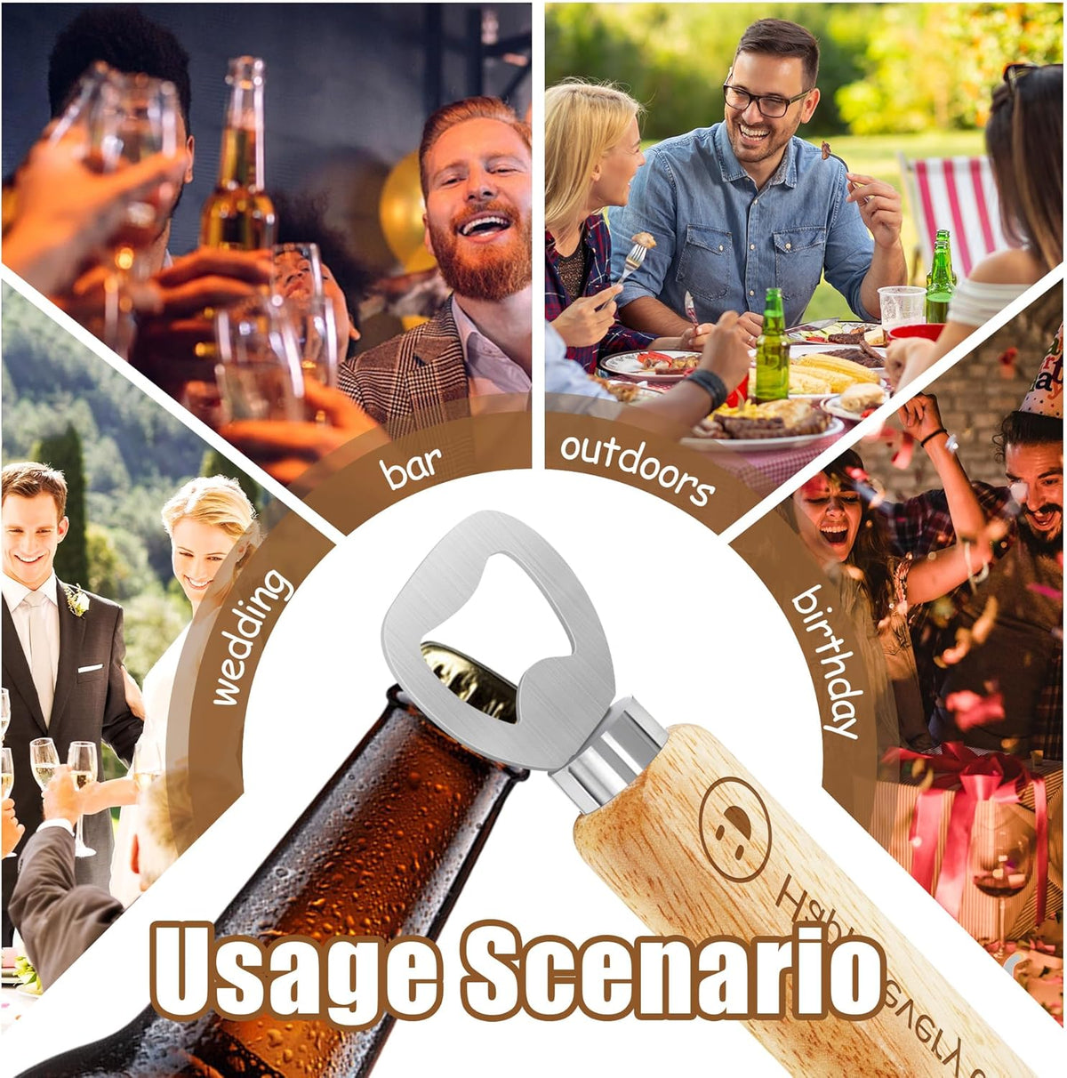 15-100 PCS Personalized Bottle Openers with Wooden Handle, Bulk Customized Text/Logo/Photo Beer