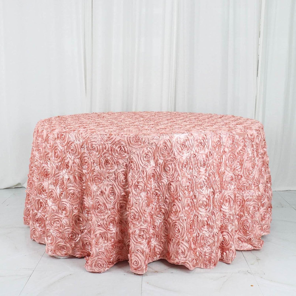 Efavormart 120" Dusty Rose Grandiose 3D Rosette Satin Round Tablecloth for Wedding Party Event