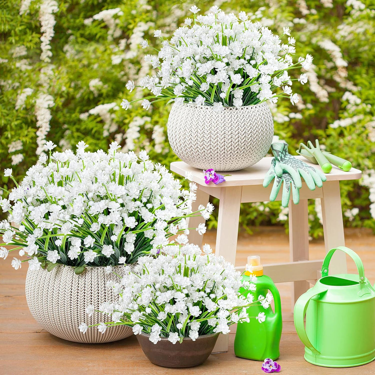 AmyHomie 20 Bundles Artificial Flowers for Outdoor Outside Spring Summer Decoration UV Resistant