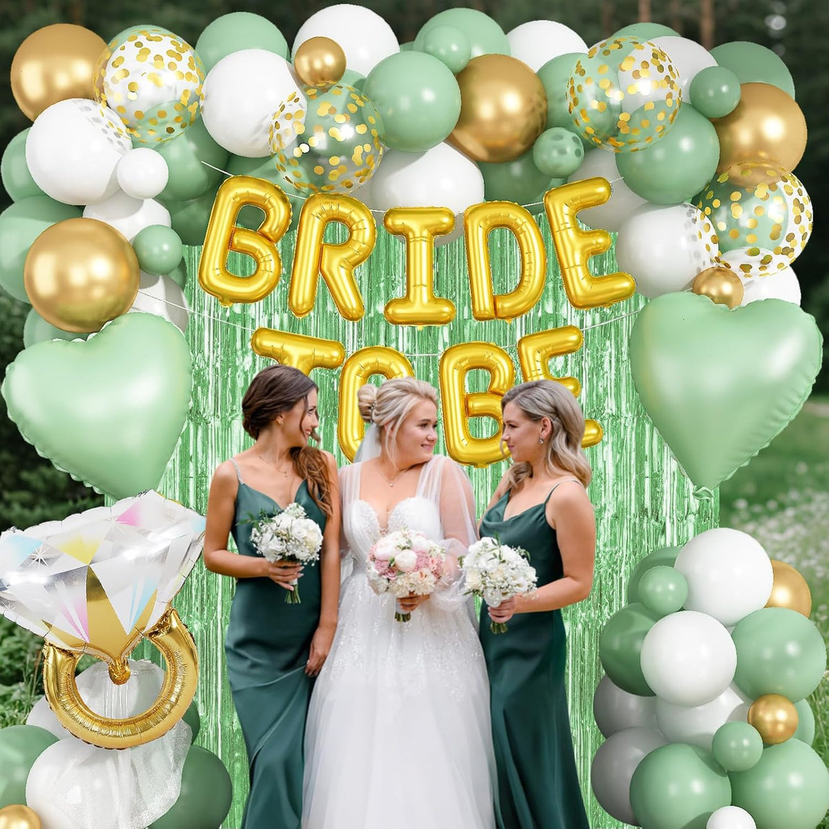 Sage Green Bachelorette Party Decorations, Bride To Be Helium Mylar Foil Letter Balloons with White