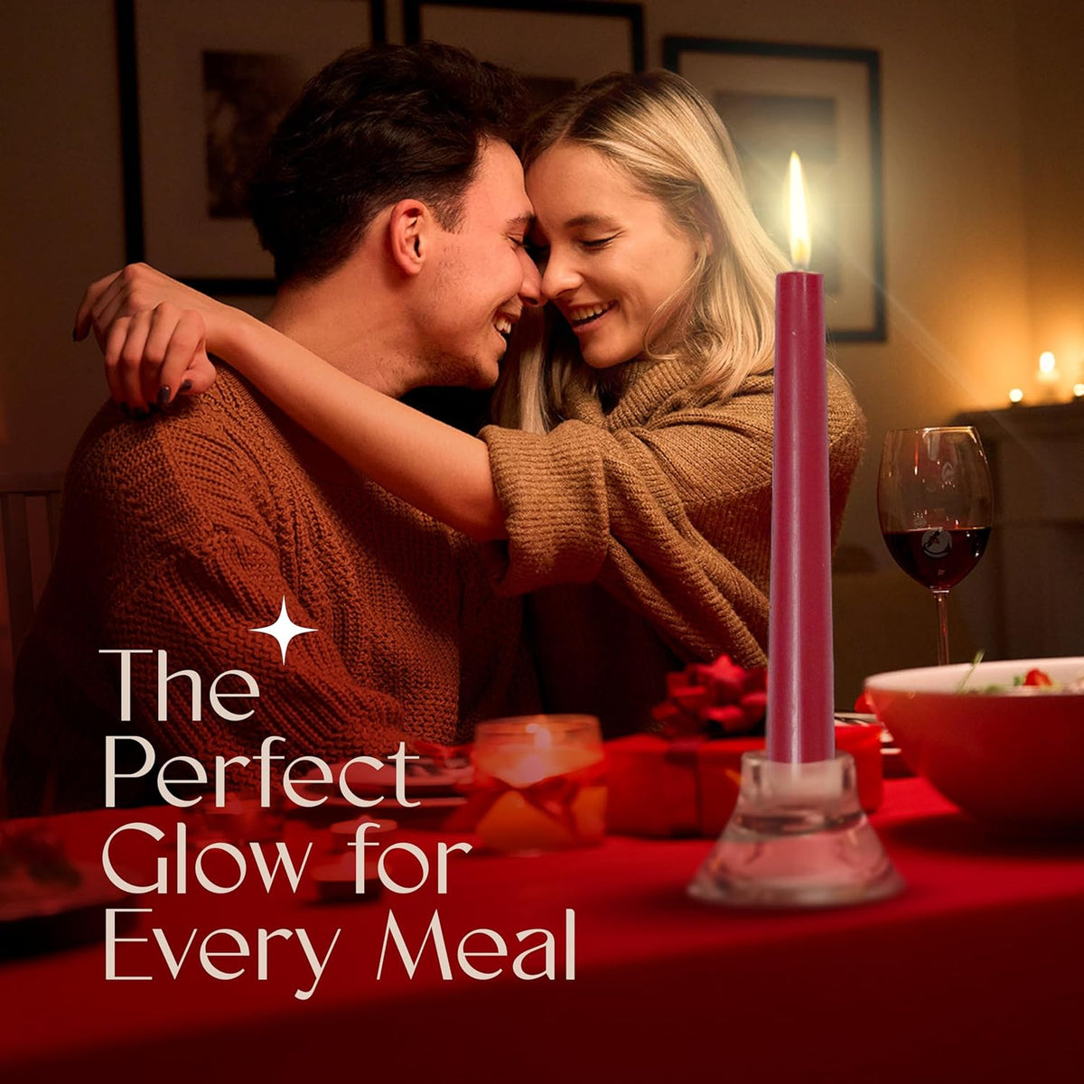 Leor & Lair Red Taper Candles for Christmas - 4 Pack 10" Dark Red Candlesticks - Unscented Long