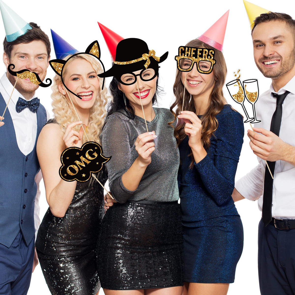 Outus 36 Pcs Birthday Photo Booth Props Kit Happy Birthday Graduation Wedding Party Favors Supplies