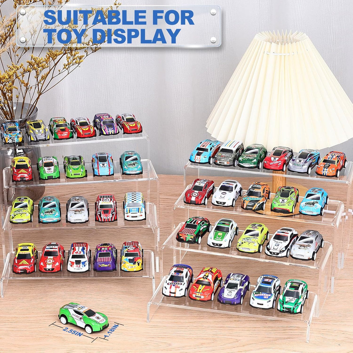 Aheroi Display Risers, 16 Pcs 4 Set(7”L~8”L~9”L) Acrylic Riser Display Shelf, Clear Risers Display