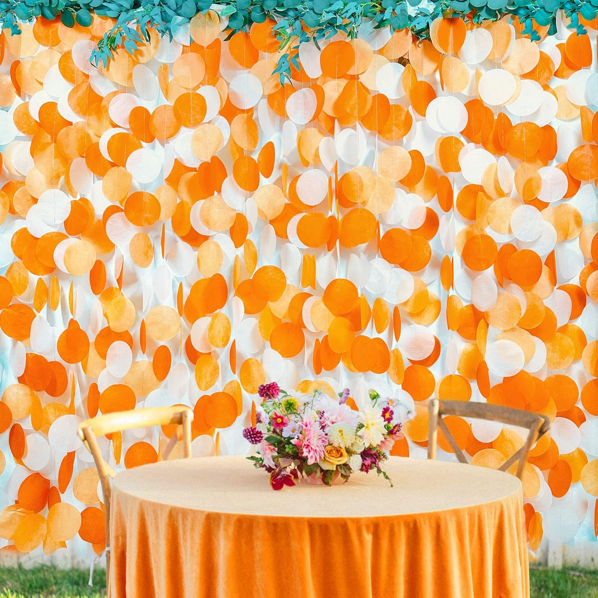205 Ft Orange Party Decorations Big Circle Dots Backdrop Garland Ombre Orange Tissue Paper Polka
