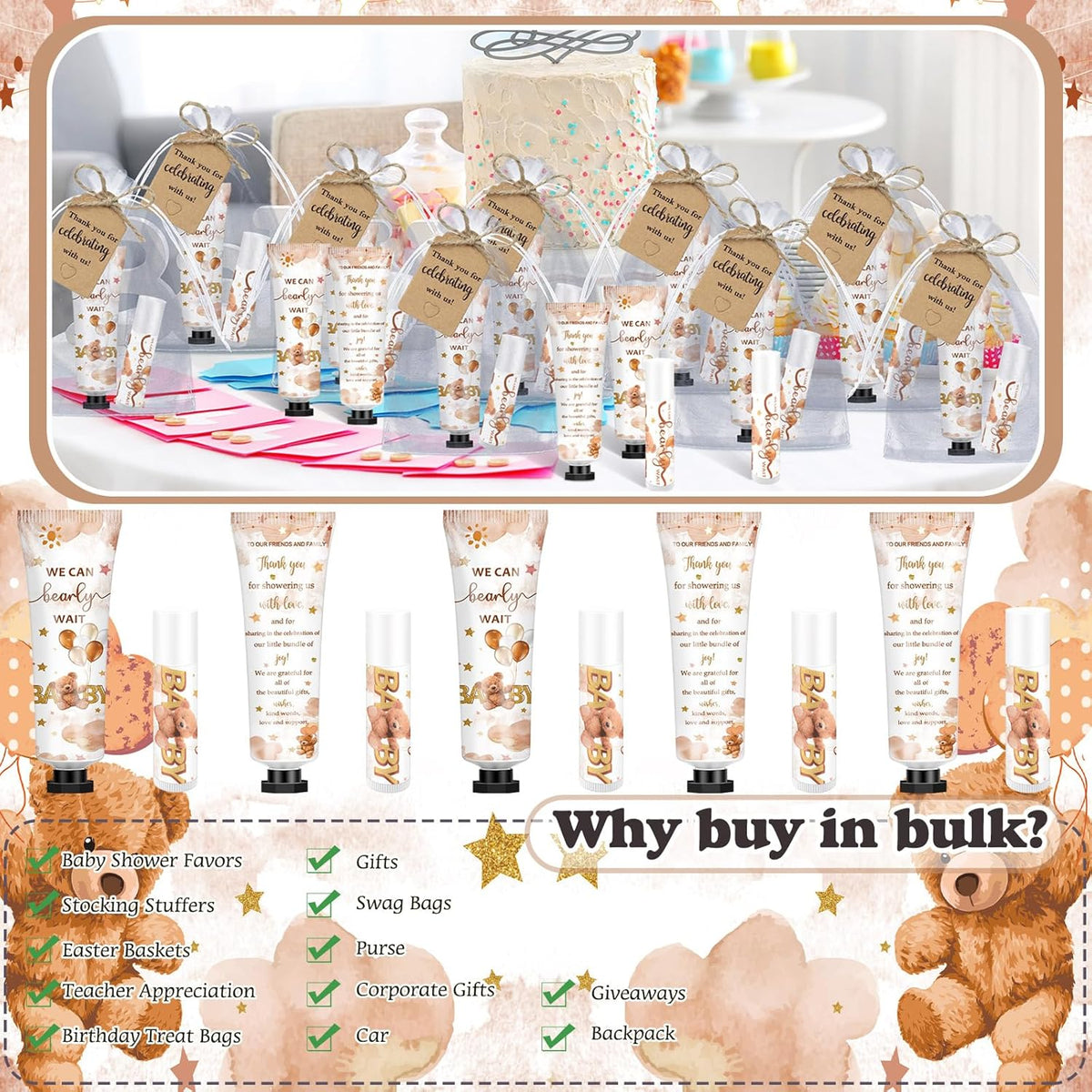 50 Sets 200 Pcs Baby Shower Hand Lotion and Lip Balm Gift Theme Baby Shower Party Favors Travel