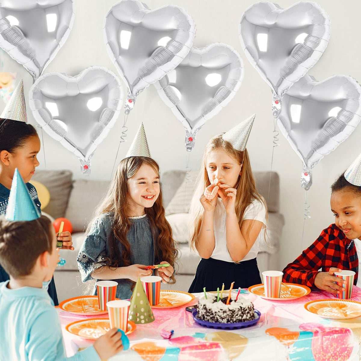 24 Pcs Silver Heart Balloons,18 inch Heart Shape Foil Balloons Love Balloons Valentine Balloons for