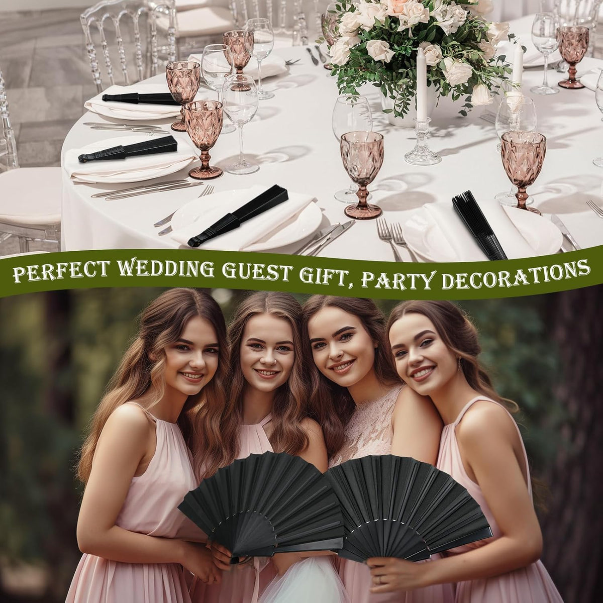 Wenqik 120 Pcs Wedding Folding Hand Fans Bulk Silk Fabric Chinese Handheld Foldable Clack Fans with