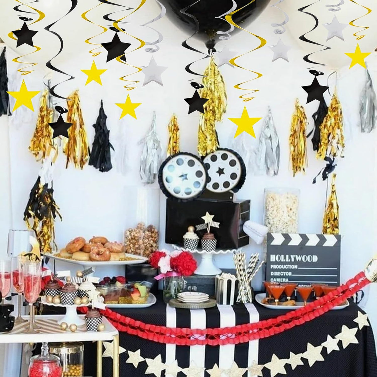 BEISHIDA Black Gold Silver Star Hanging Swirl Decorations,Graduation Birthday Hanging Party