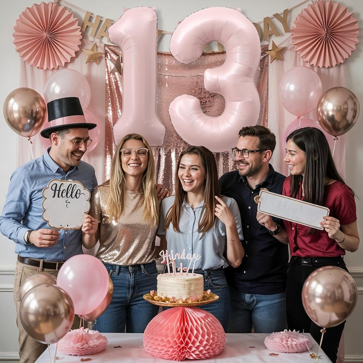 Pastel Pink 13 Balloons Numbers for Girls, 40'' Self Inflating Number 13 Balloon, Big Light Blush