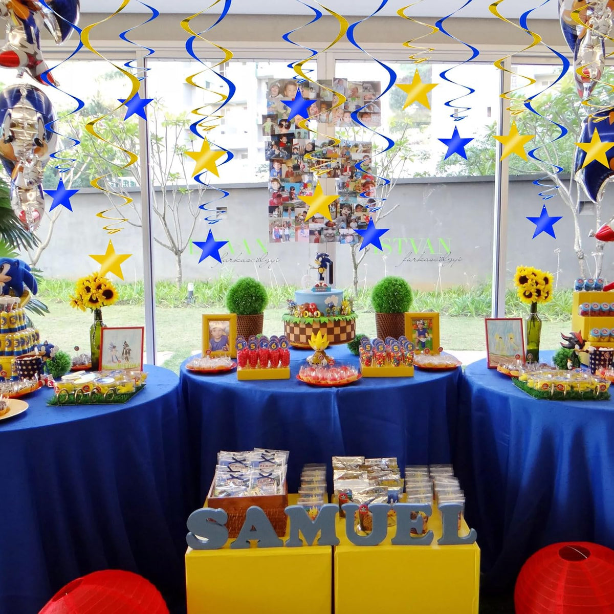 BEISHIDA Blue Gold Stars Hanging Swirls Graduation Hanging Ornament Decorations for Birthday Party