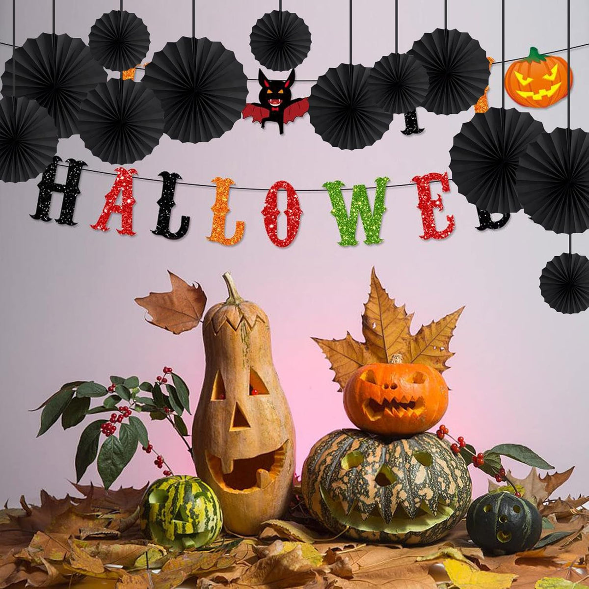 HQZ Black Party Hanging Fans DIY Set - 12pcs Set Pinwheels Fan DIY Paper Craft for Wedding