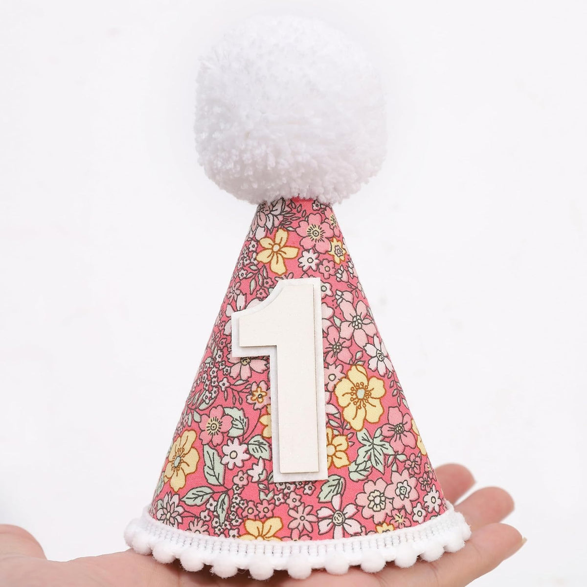 WAUAO Floral 1st Birthday Hat - Colorful Flower Cone Hat for Girls & Boys, First Birthday Crown