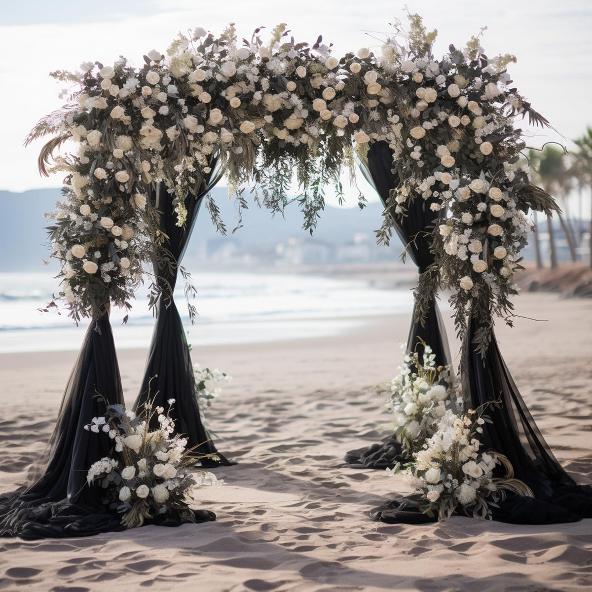 Wokceer Black Wedding Arch Draping Fabric Backdrop 3 Panels 28.7" X 20FT Sheer Drapes Fabric for