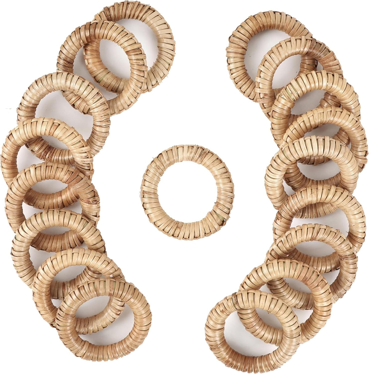 Woven Napkin Rings Set of 12 - Handmade Rattan Napkin Holders for Farmhouse Table Décor, Rustic