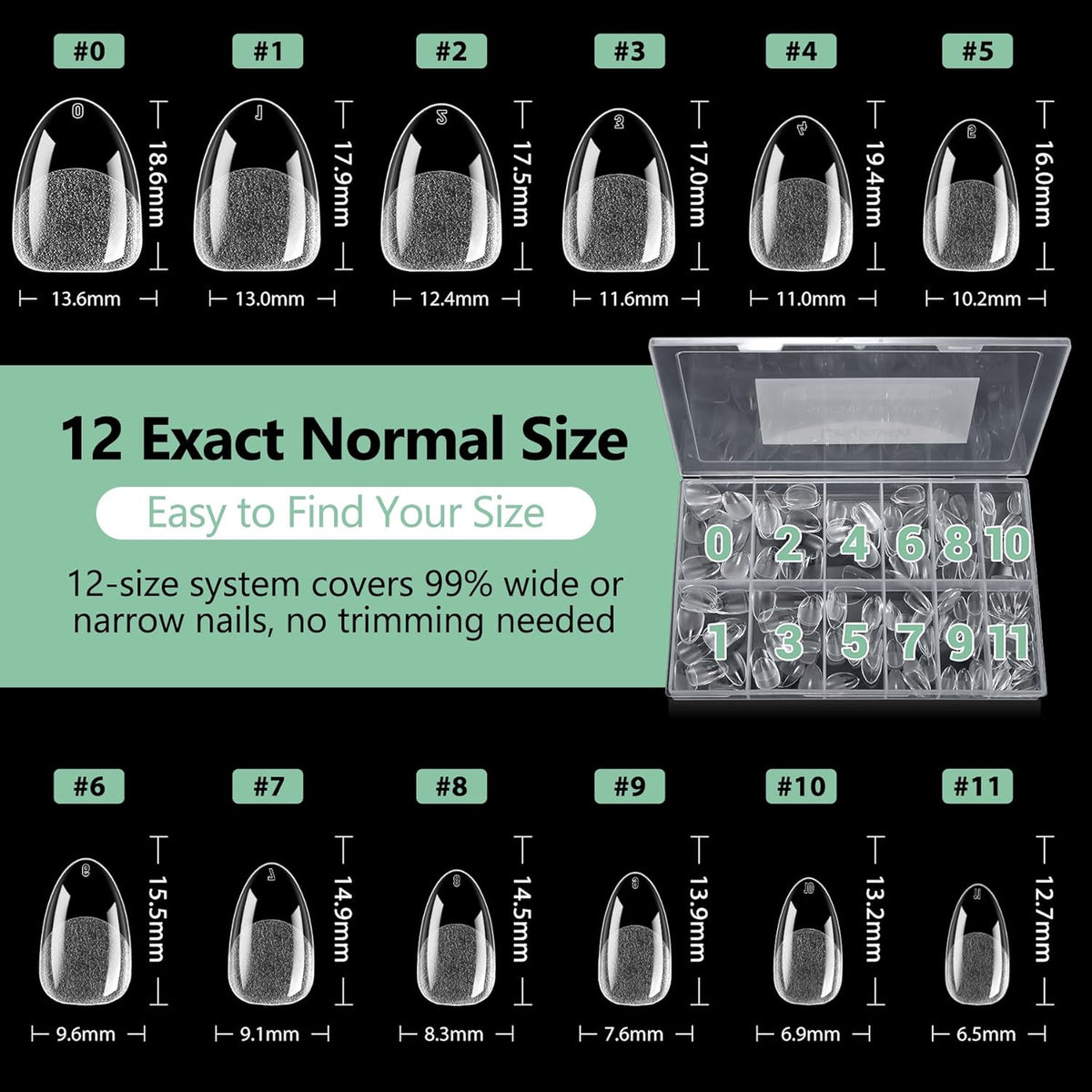 Extra Short Almond Nail Tips, 216pcs Acrylic Soft Fake Nails Gel Nail Tips, Full Cover Pre-Shaped