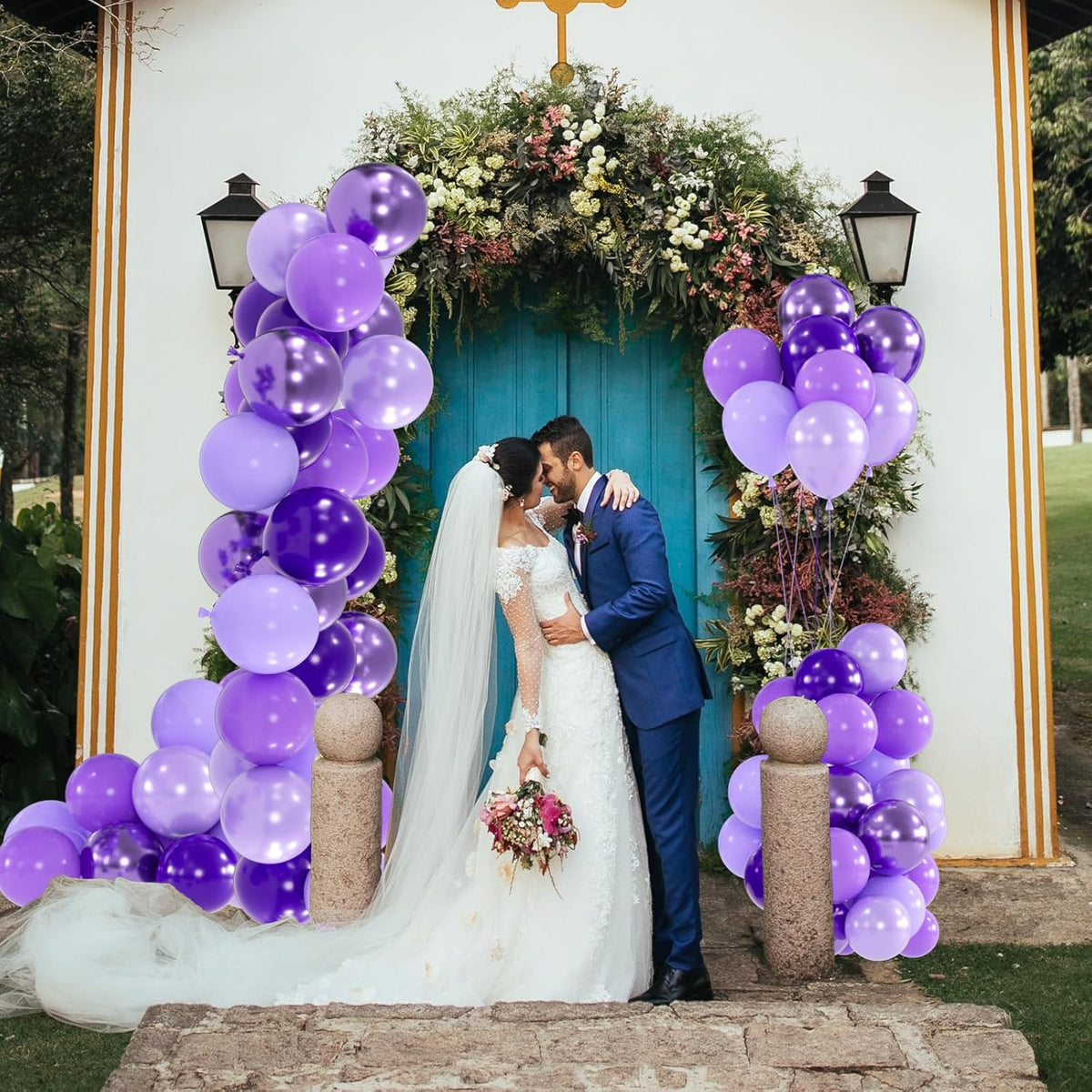 100pcs Purple Balloons - 12inch Metallic Chrome & Lavender Lilac Balloons with Confetti for