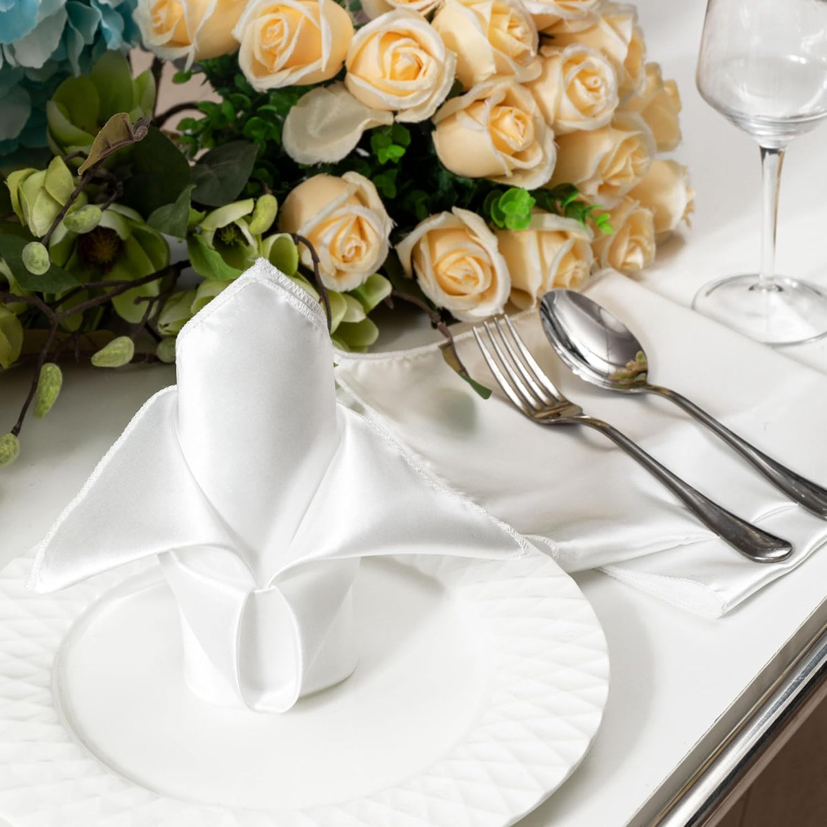 36 Pack Square Satin Dinner Napkins, 16x16 Inches Silky Soft Smooth Table Cloth Napkins for