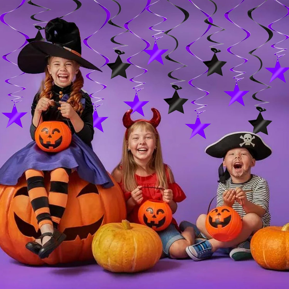 BEISHIDA Black Purple Star Halloween Hanging Swirl Decorations, Halloween Party Supplies for Horror