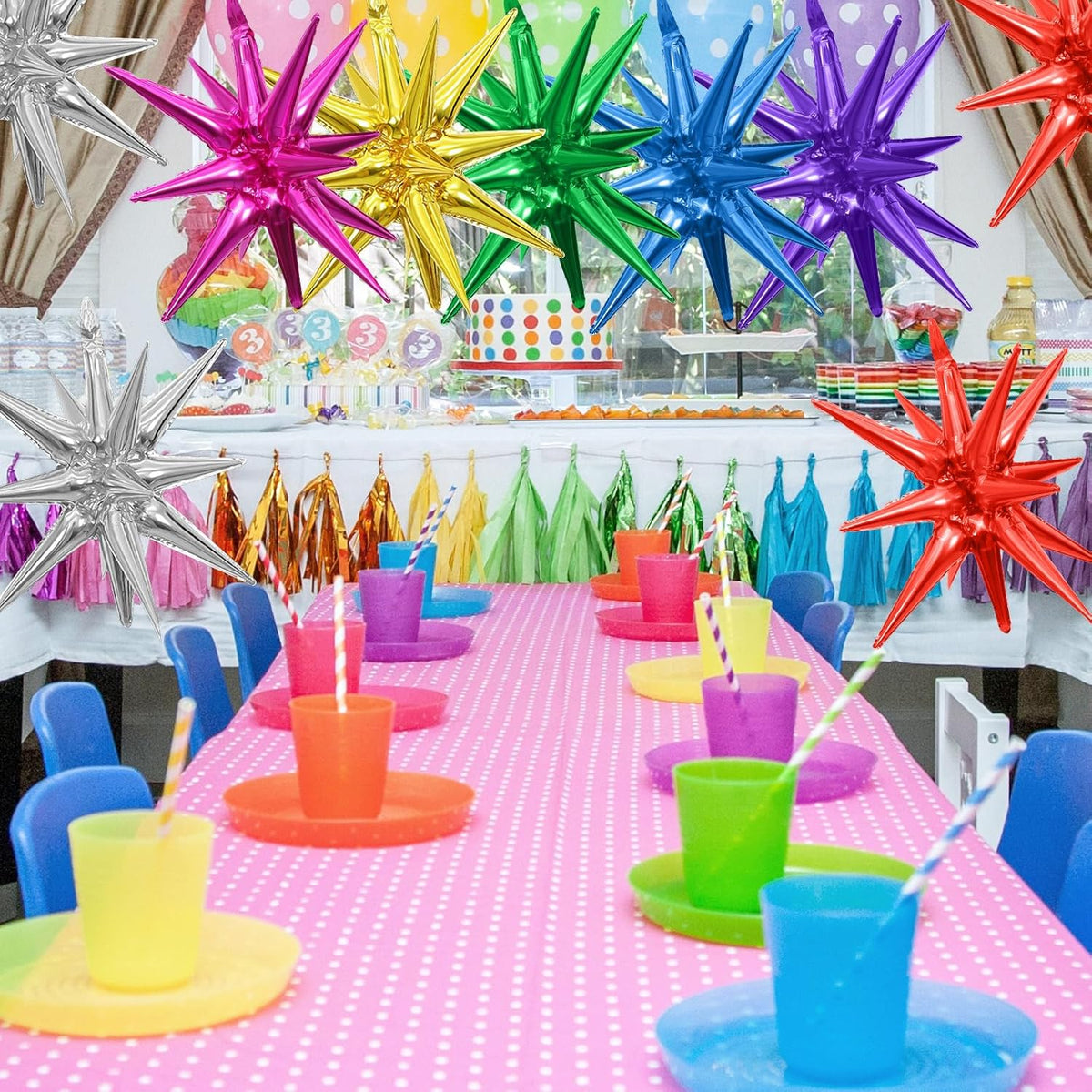 Colorful Star Balloons,9Pcs 22Inch Rainbow Explosion Spike Cone Helium Polyester Film Star Foil