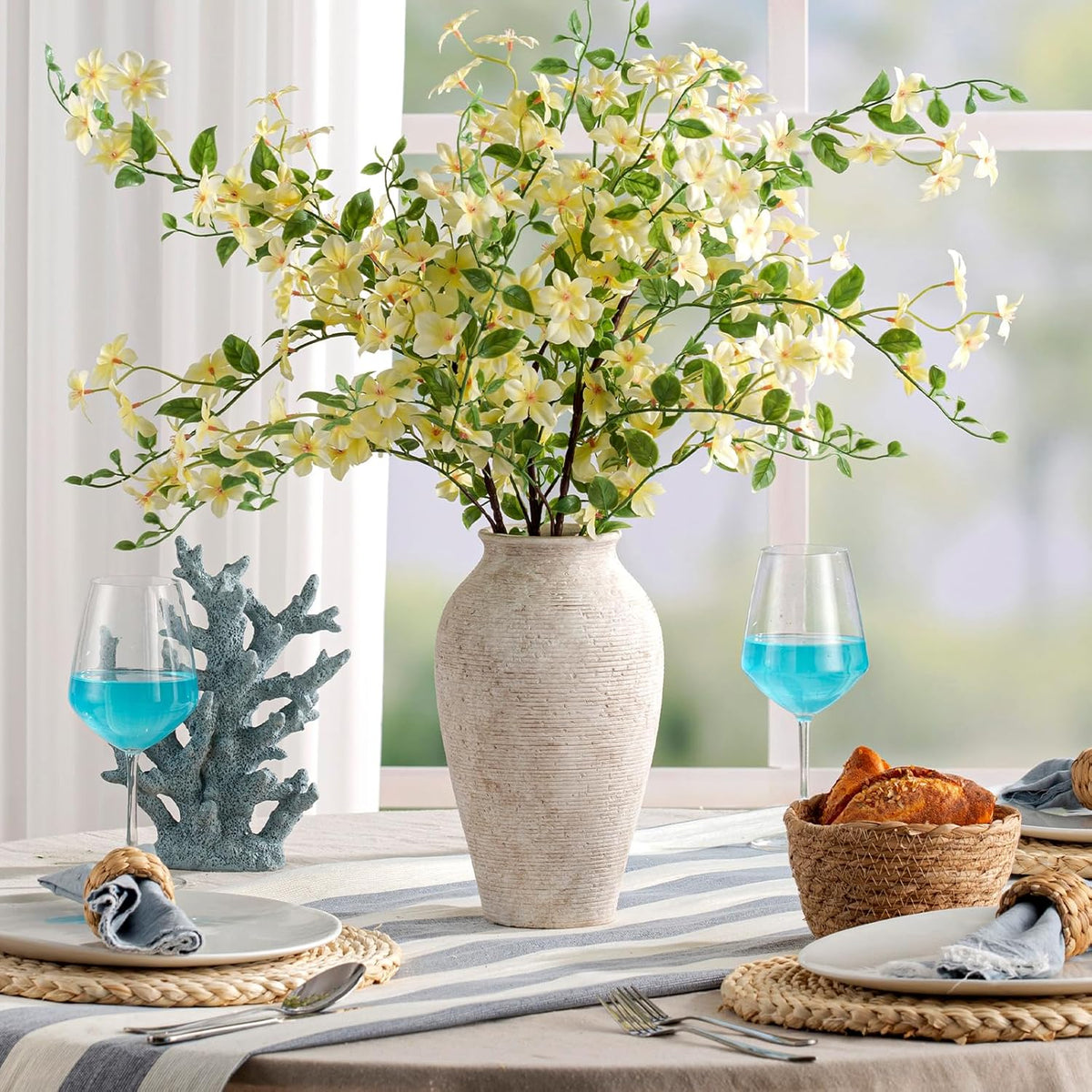 Ceramic Flower Vase Home Decor - Large Tall Farmhouse Table Vases Rustic Vintage Living Room