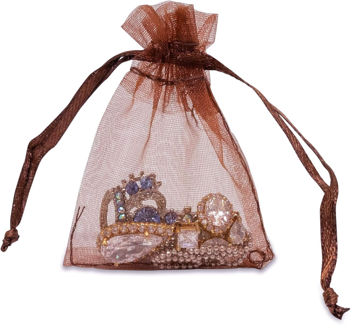 TheDisplayGuys 48-Pack 2" x 2-3/4" Brown Sheer Organza Gift Bags with Drawstring, Goodie Bags for