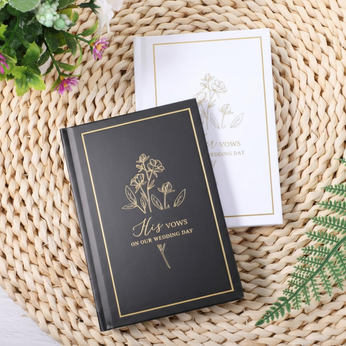 Set of 2 Vow Books His and Hers, Wedding Vow Books (6.06x4.17) Wedding Keepsake Essentials Elegant