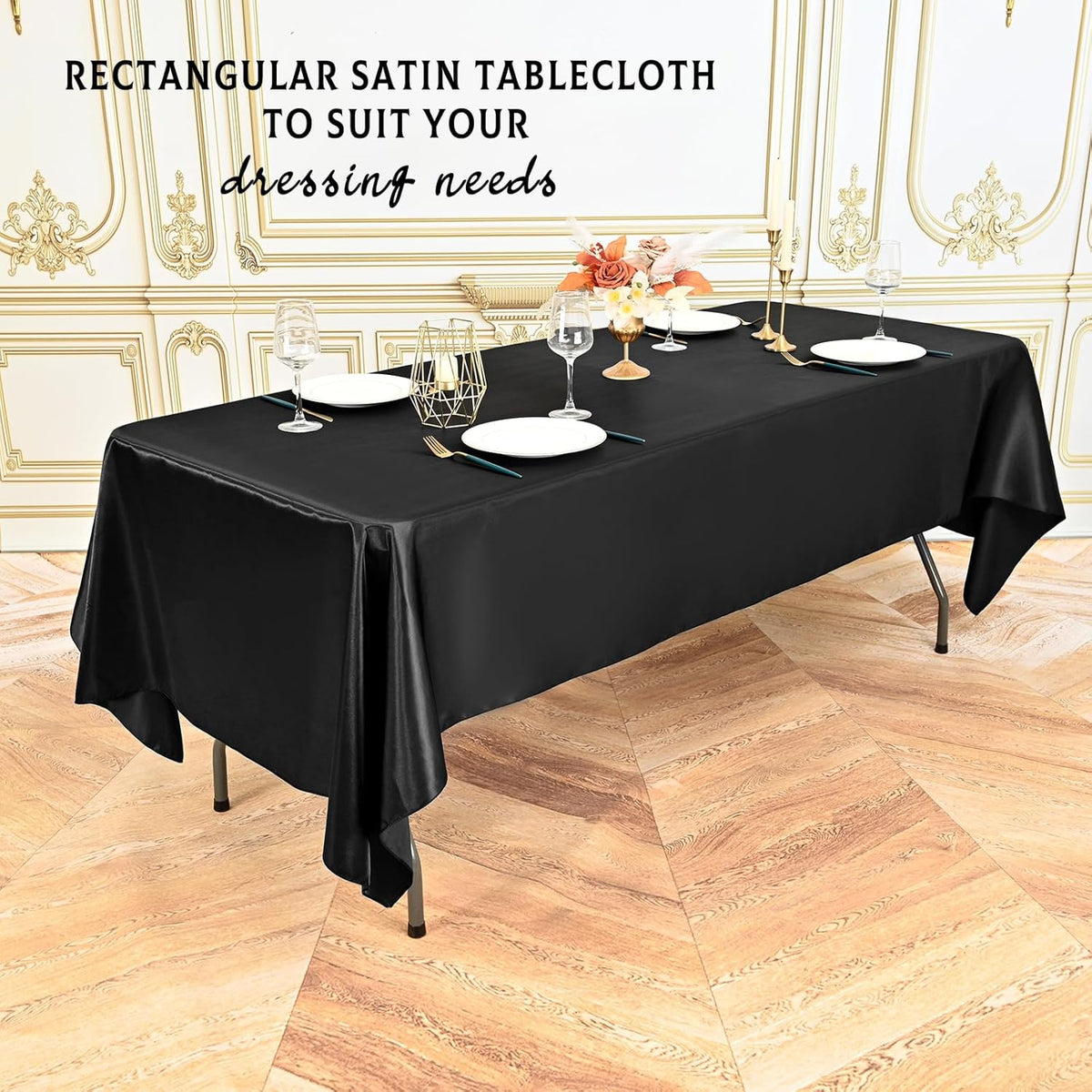 10 Packs Satin Tablecloth 57 x 108 Inch Black Rectangular Table Cloth Silk Tablecloth Smooth Fabric