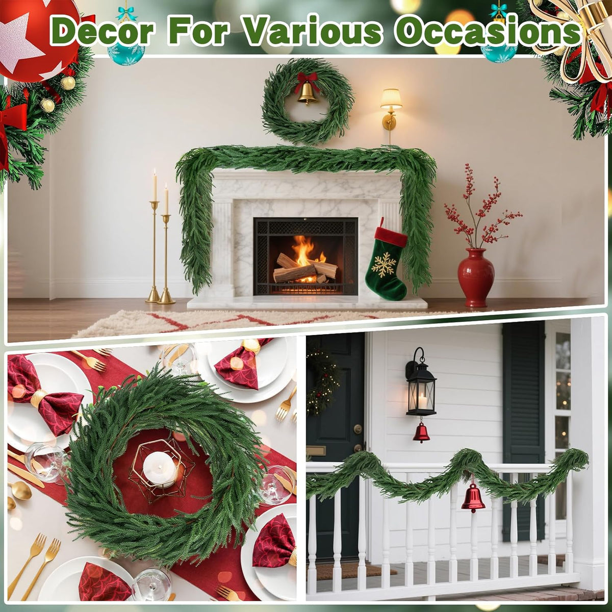 12 FT (2 * 6FT) Norfolk Pine Garland Artificial, Realistic Christmas Greenery for Mantle Table