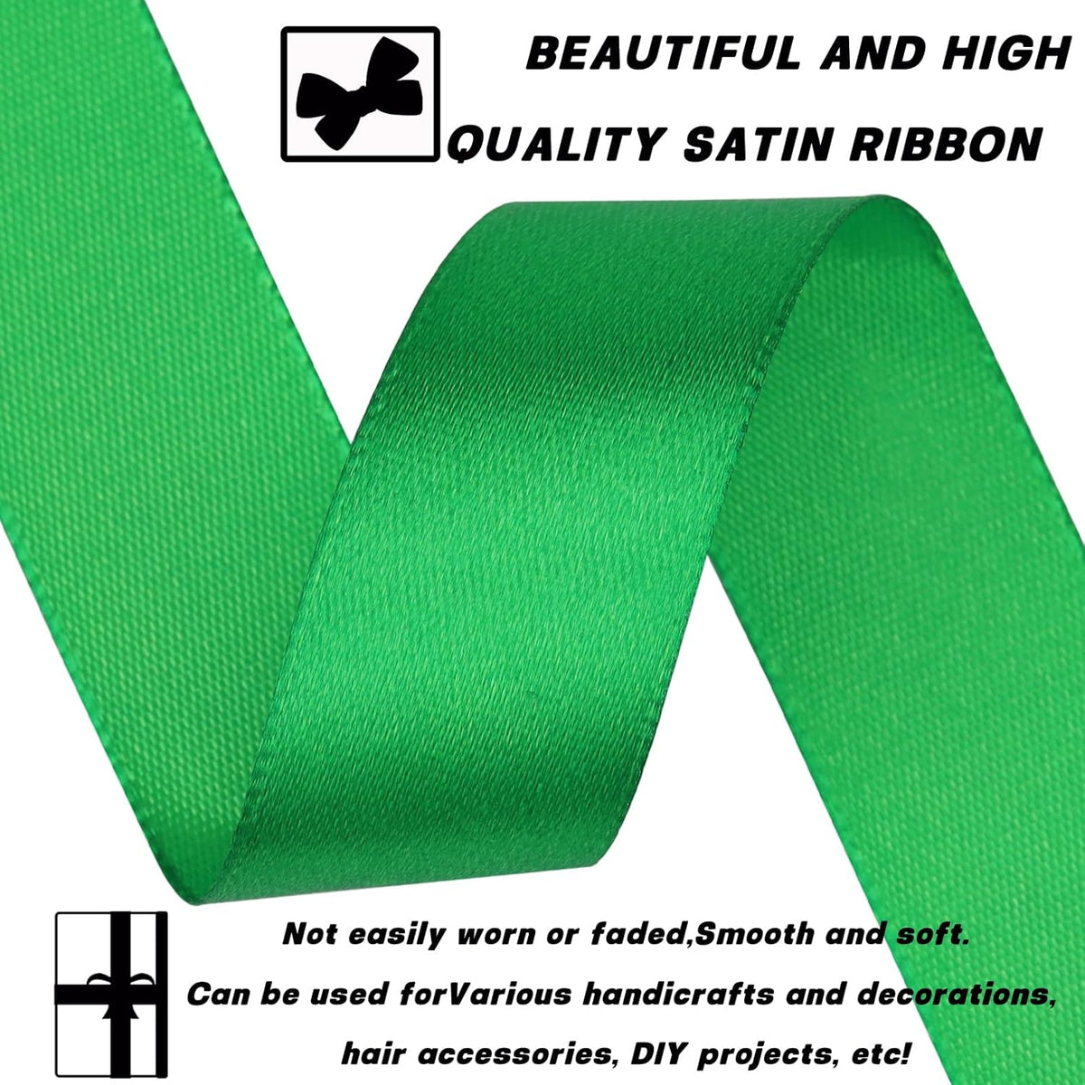 Green 7/8 Inch 60 Yards Satin Craft Ribbon - Single Face Polyester Ribbon for Handmade Roses, Gift