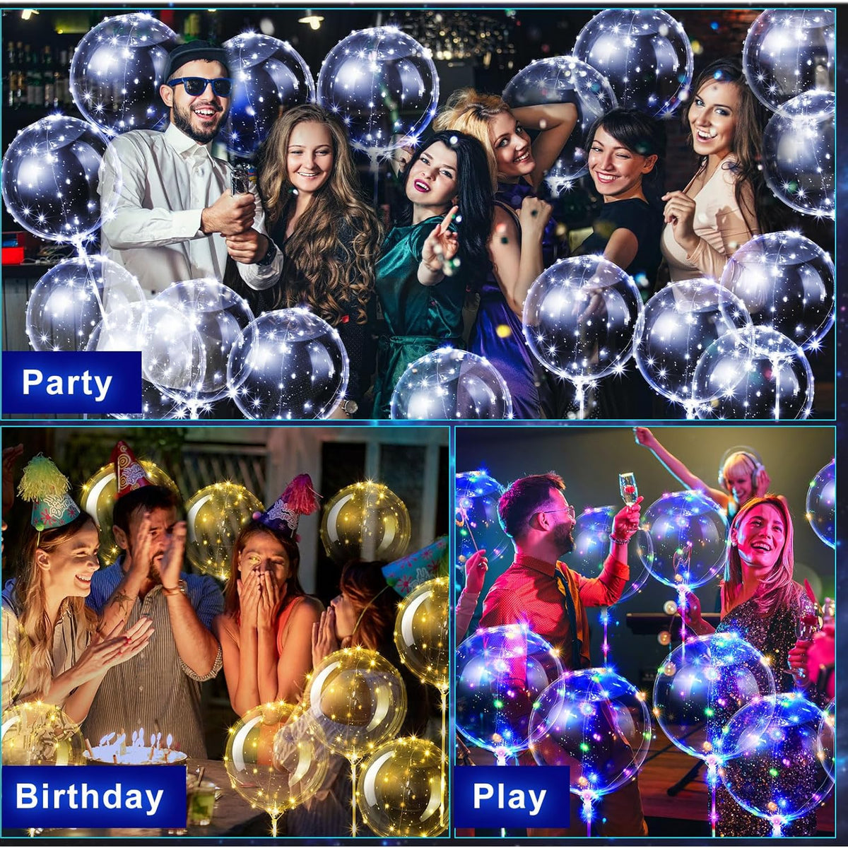 Vinsot 30 Pack LED Bobo Balloons Light Up Balloons Clear Helium Bubble Bobo Glow with String Lights