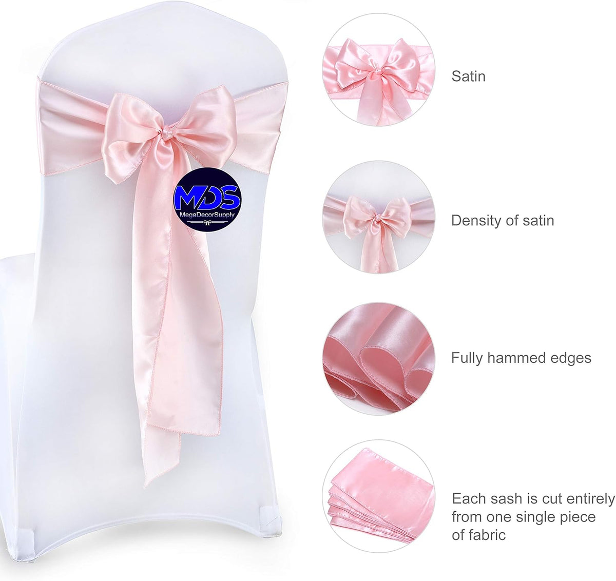 MDS Pack of 75 PCS Satin Chair Sashes Charmeuse Sateen Dining Chair Bows Ribbon Ties Back Sash for