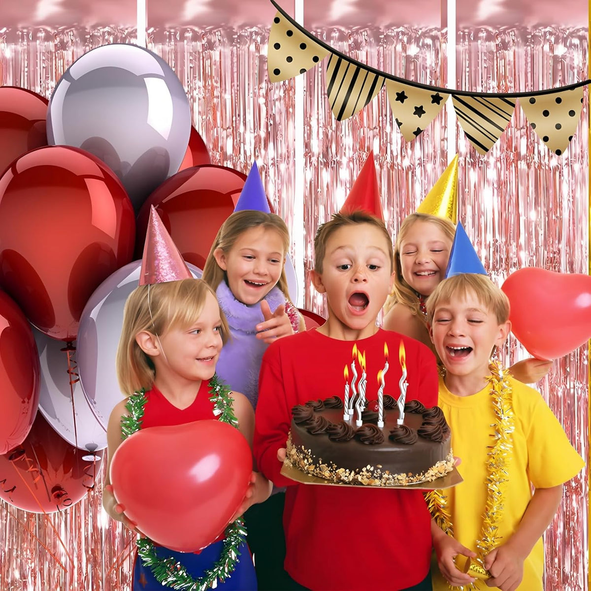 Keyali 4 Pack 3.3 * 8.3 ft Foil Curtain Metallic Tinsel Fringe Curtains Photo Booth Props Backdrop