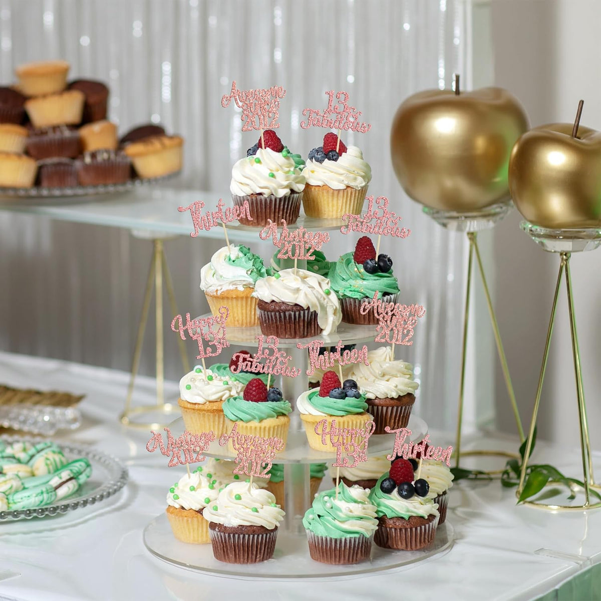 30Pcs Vintage 2012 Cupcake Toppers Glitter Thirteen 13 Fabulous Happy 13th Birthday Cupcake Picks
