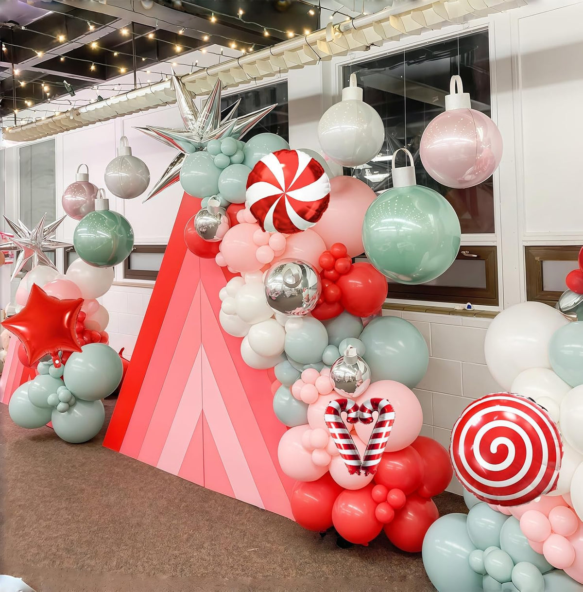 Christmas Balloons Set Pink Green Red Windmill Canes Foil Balloons for Merry Christmas Holiday