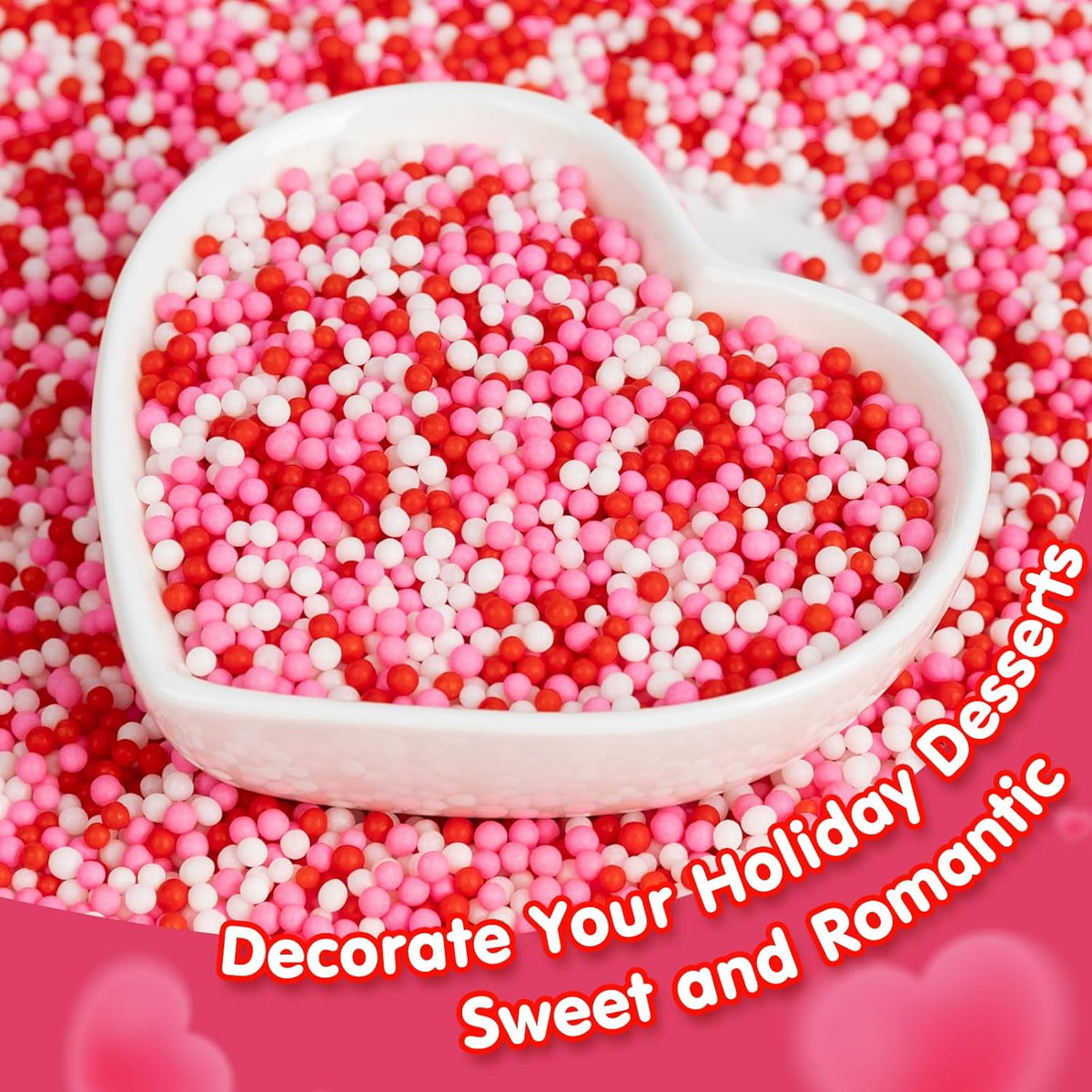 Edible Pearl Sprinkles,Nonpareils Pink White and Red Mix,Cute Pearls Cake Candy,Mini Sugar