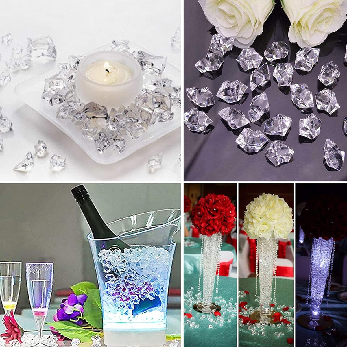 Reusable Fake Ice Cubes 2500 pcs 6 x 9 mm for Rock Crystals Treasure Gems for Table Scatters, Vase