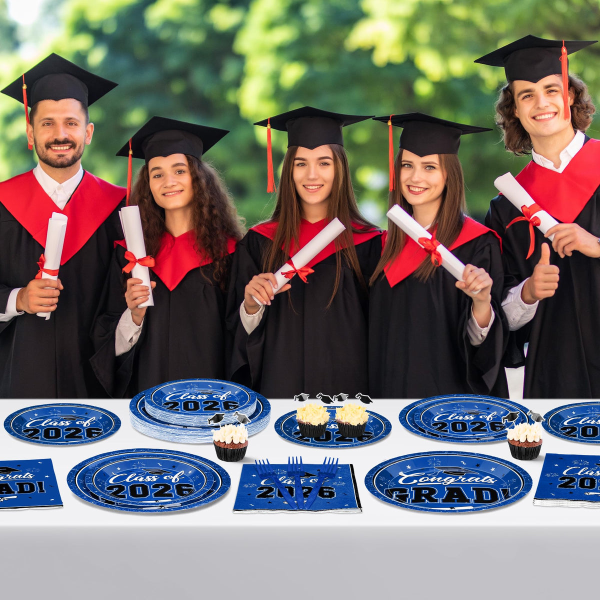 200Pcs Graduation Decorations 2026, Blue Graduation Plates and Napkins Party Supplies for 50