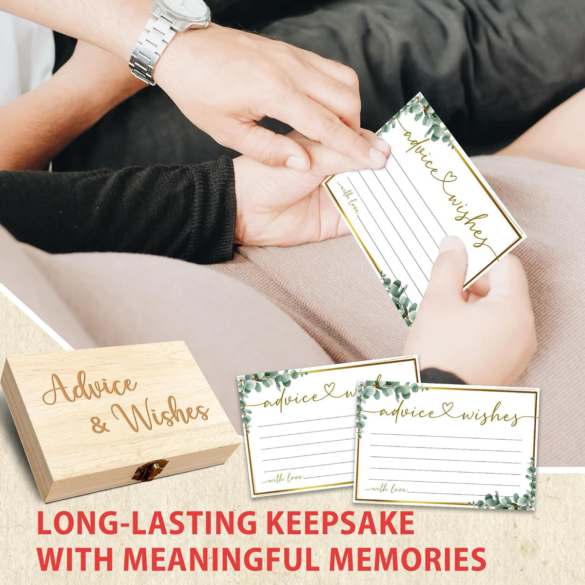 Advice and Wishes Cards Box, 50 Pcs Birthday Wedding Baby Shower Advice Cards, Well Wishes Box for