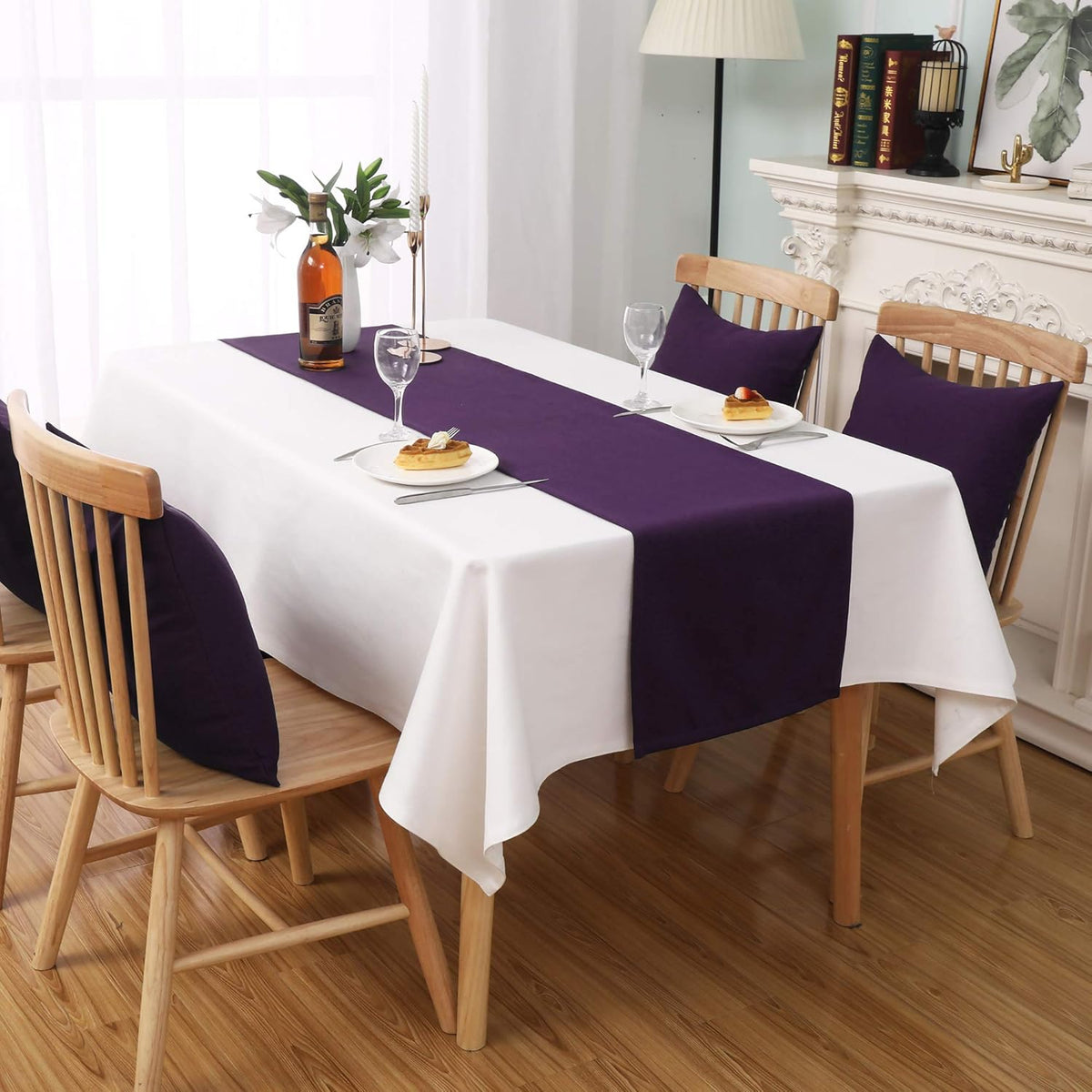 DUALIFE Plum Purple Table Runner for Wedding, Table Runners fit Rectange and Round Table