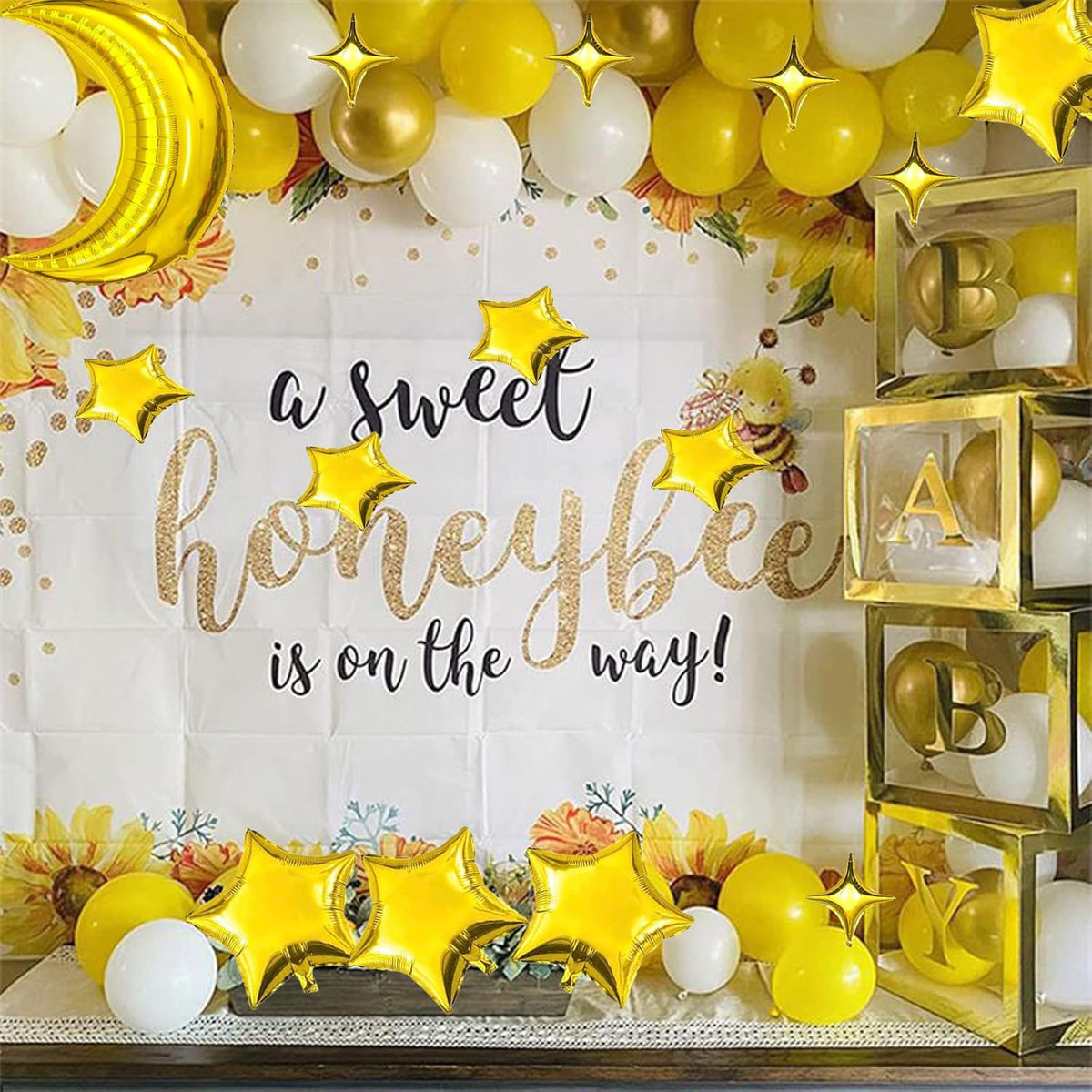 50pcs Moon and Star Balloons Gold,36"Moon Foil Balloons 18"10" Star Foil Balloons Four Pointed Star