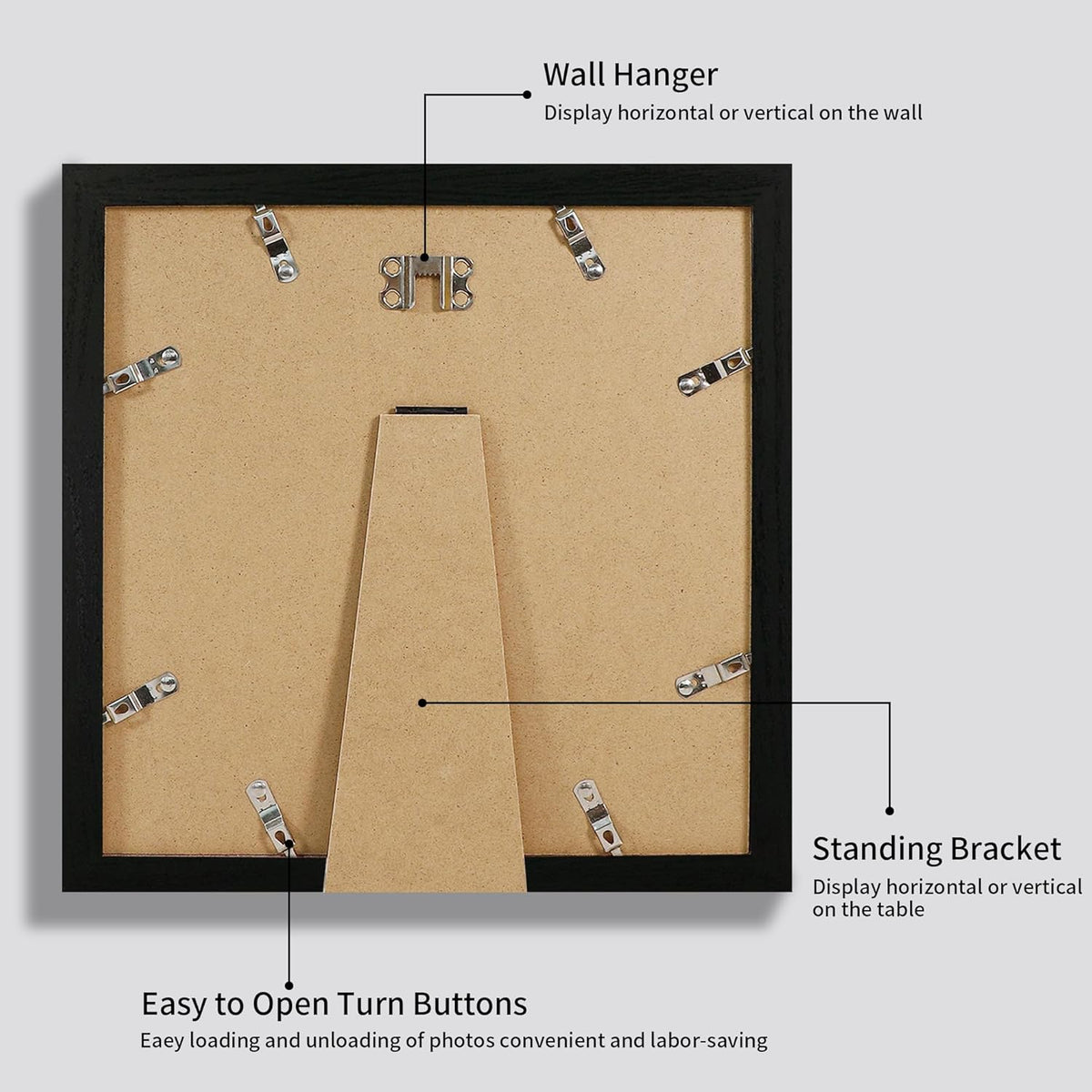 12x12 Picture Frame Set of 4 with Tempered Glass, Black Frame Display 10x10 Picture with Mat or 12