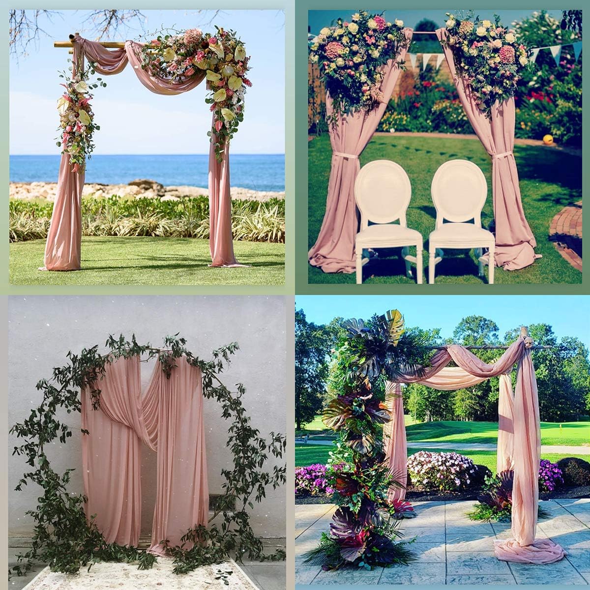 Socomi Wedding Arch Draping Fabric 3 Panels 29" x 19Ft Dusty Rose Sheer Chiffon Curtain Drapes 6