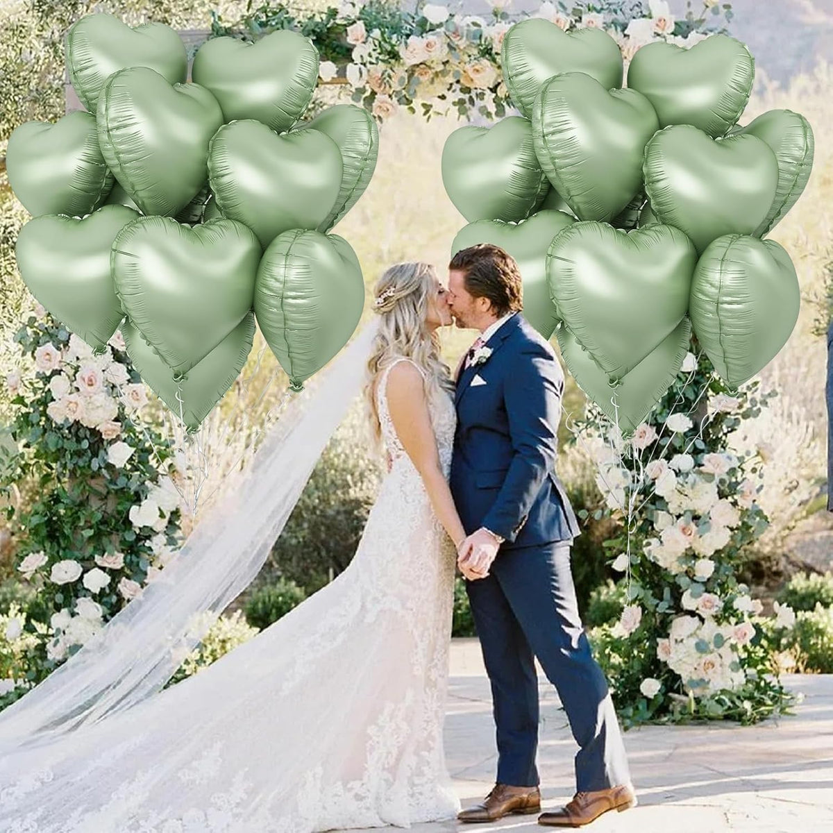 Sage Green Heart Foil Balloon, 10PCS Olive Green Heart Helium Balloons, Light Green Heart Shaped