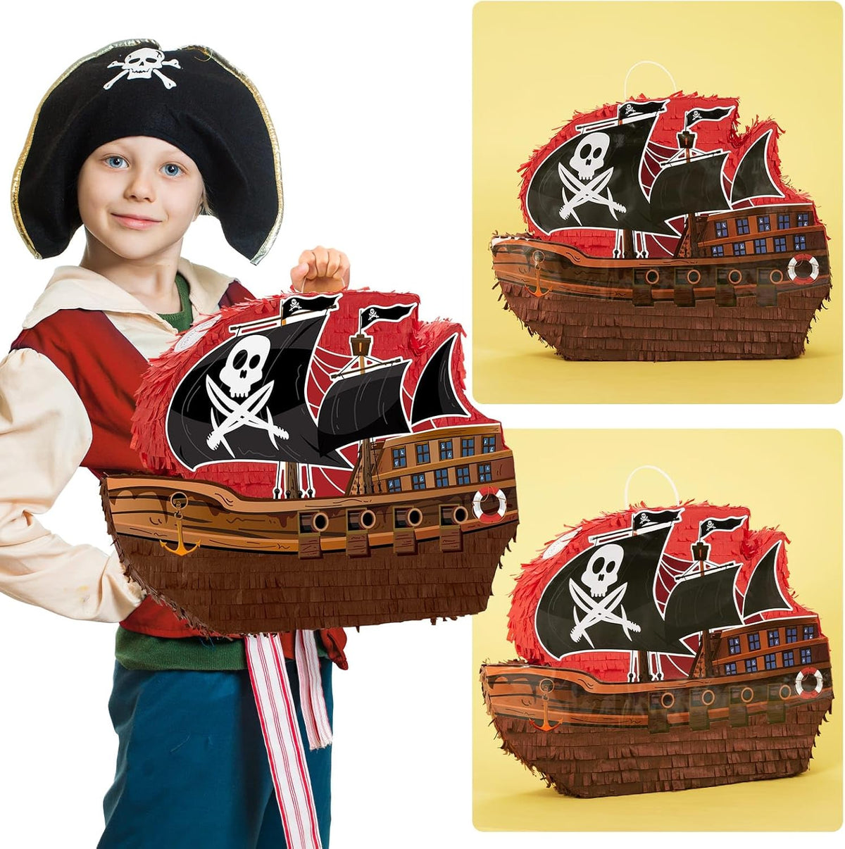 WERNNSAI Pirate Piñata - Pirate Ship Piñata with Blindfold and Bat for Boys Kids Caribbean Pirate