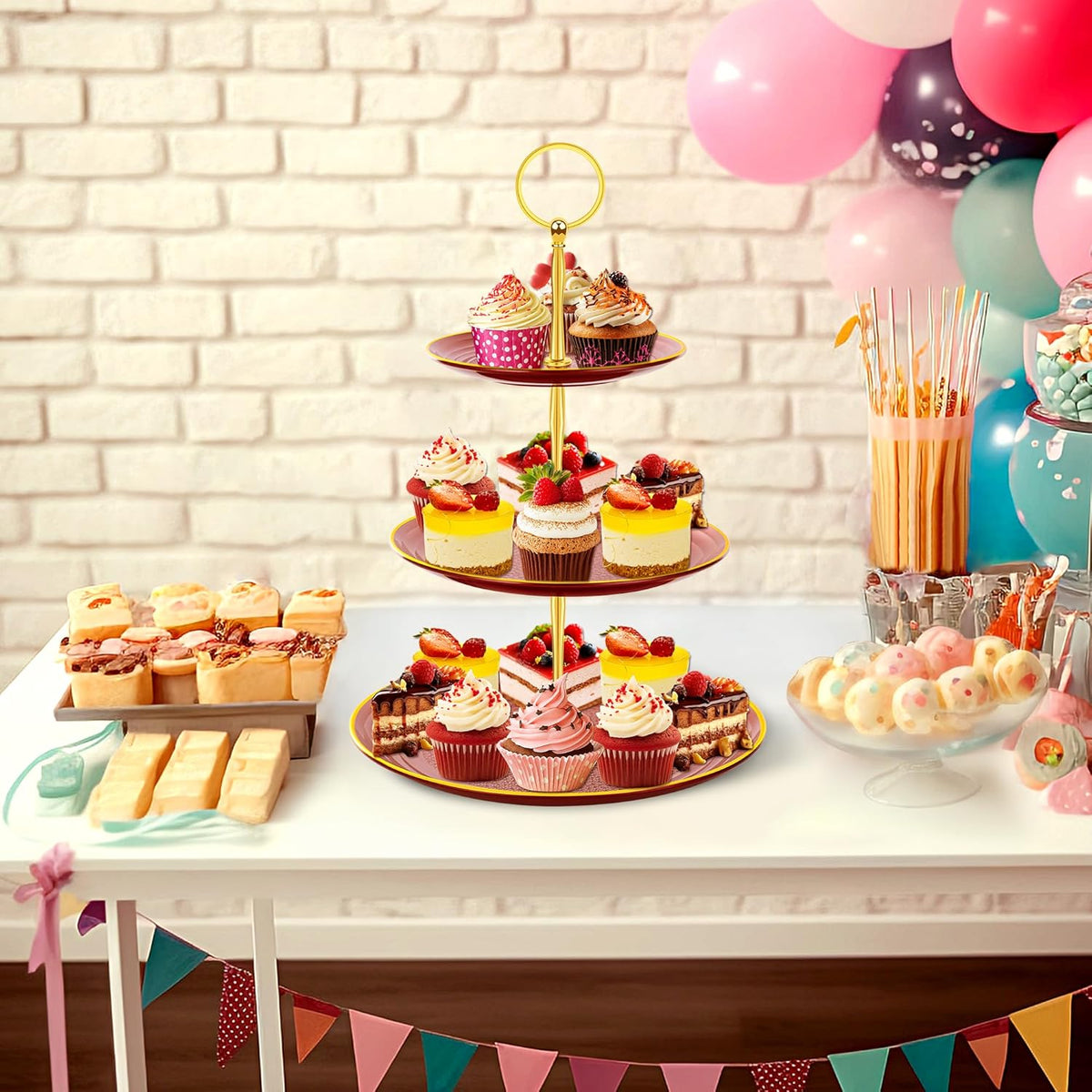 PinCute Cupcake Stand Holder - 3 Tier Cup Cake Dessert Stands, Plastic Tiered Serving Tray&Metal