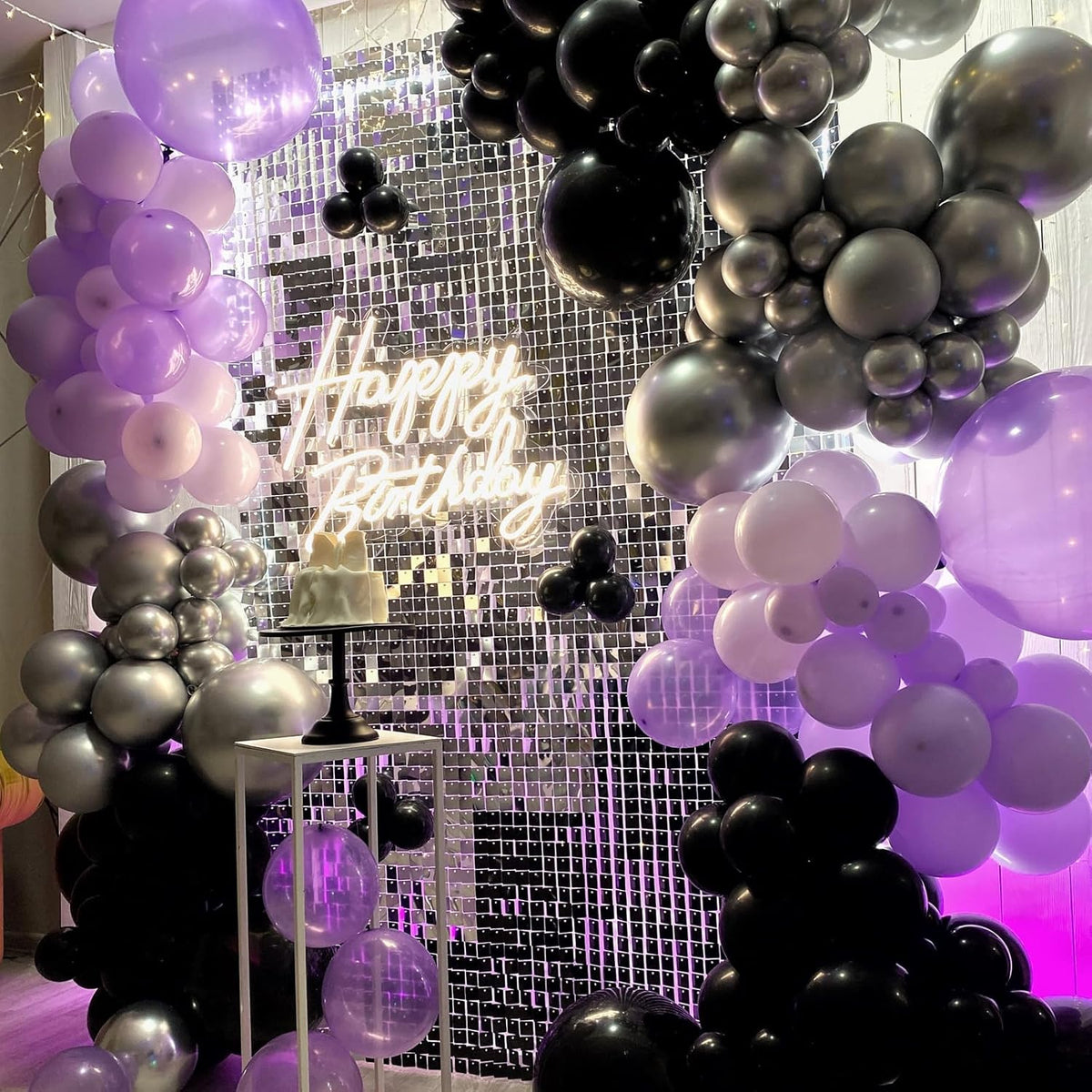 Purple and Black Balloons, 12 Inch Metallic Purple Dark Purple Black Balloons with Purple Confetti