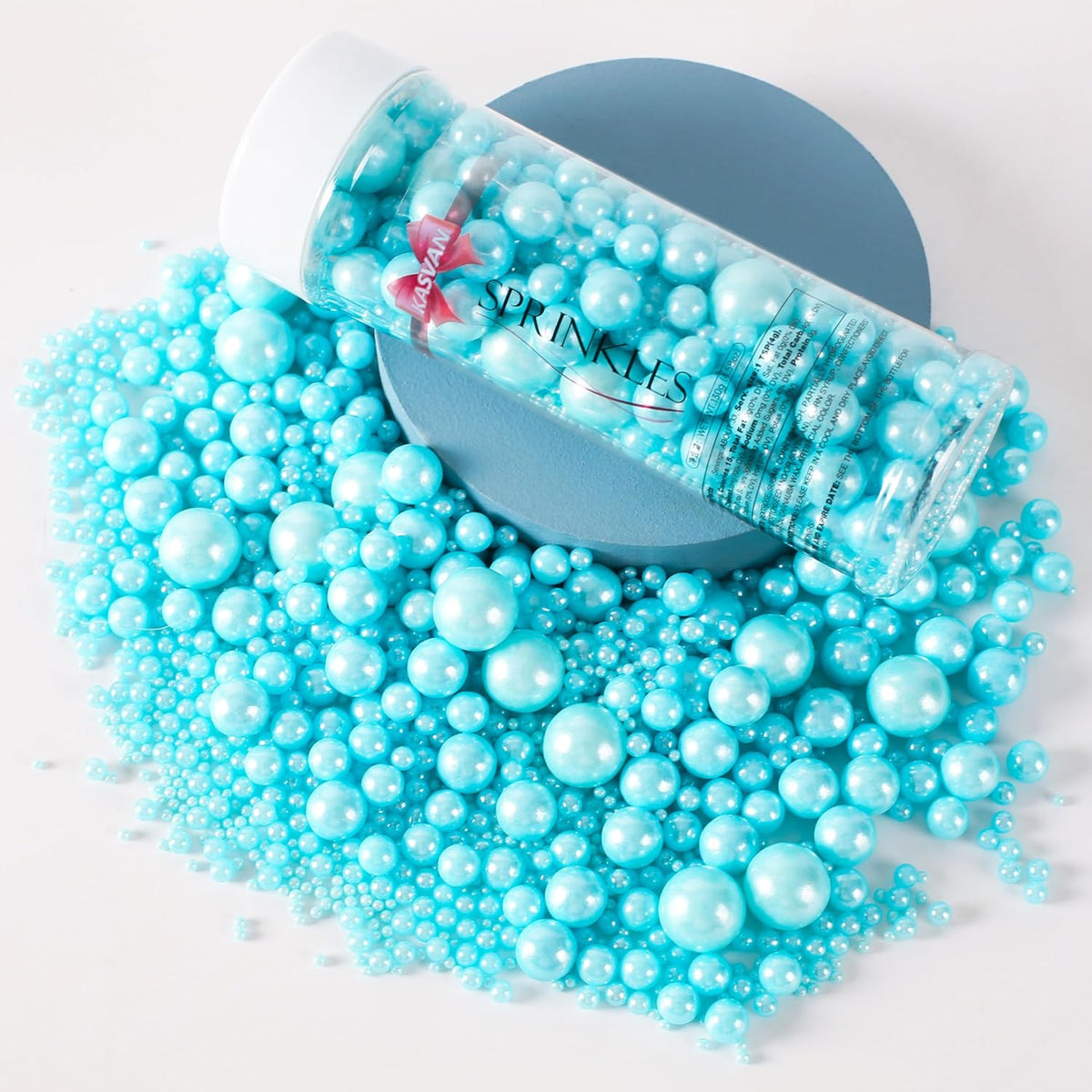 Kasvan Blue Mix Sugar Sprinkles - Edible Candy Pearls with 4-Claw Sprinkle Pen,118g/4.16 Oz, Gift