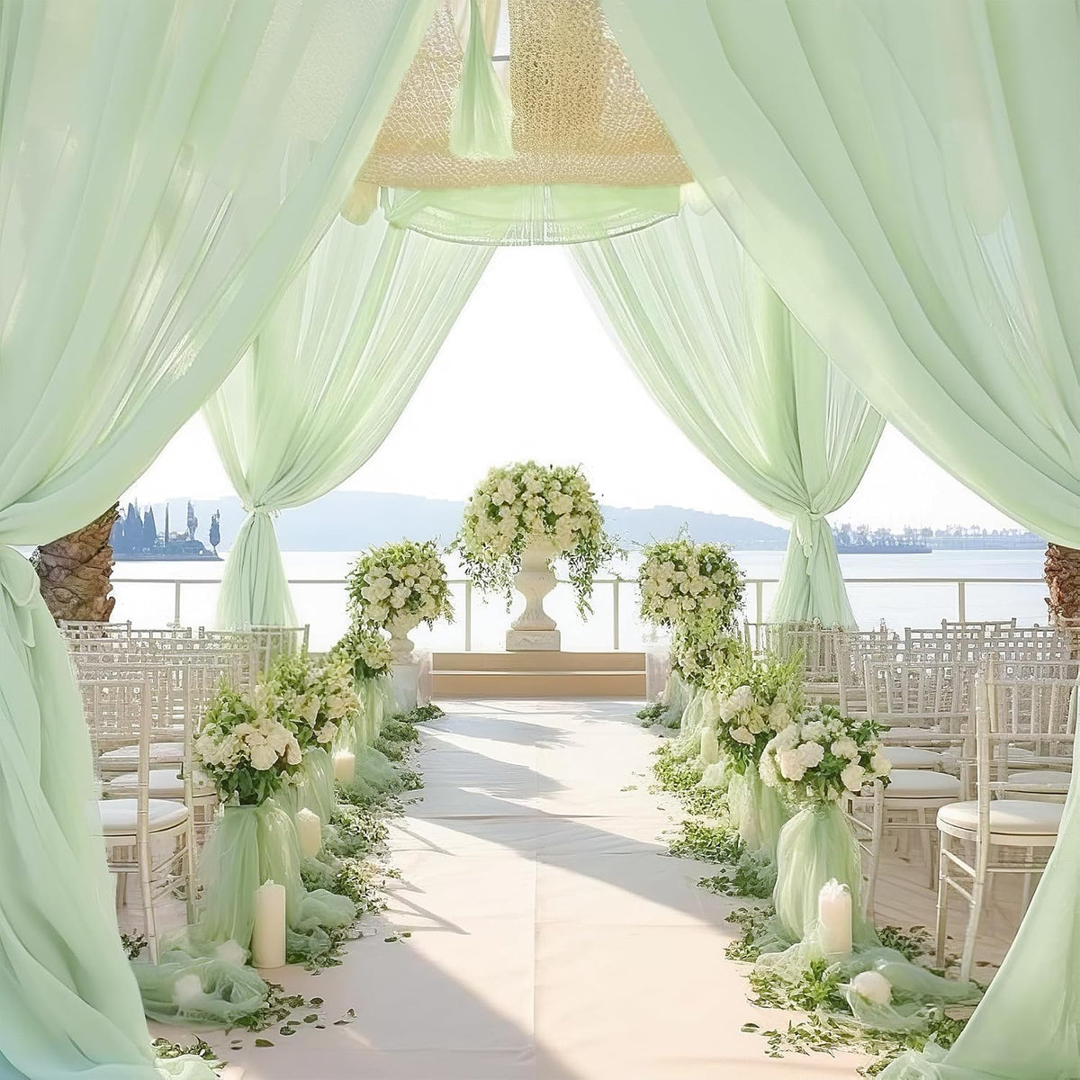 PARTISKY 10x7ft Sage Green Chiffon Backdrop Curtains, Wrinkle-Free Sheer Fabric Photo Drapes for