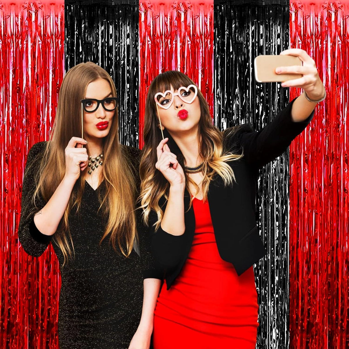 4 Pack Foil Fringe Curtain Backdrop, 3.28Ft x 8.2Ft Metallic Tinsel Foil Fringe Streamers for Photo