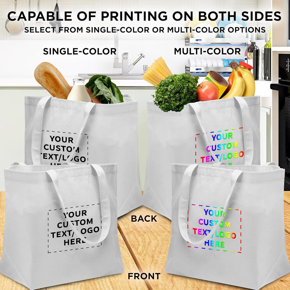 DISCOUNT PROMOS Custom Southern Style Grocery Tote Bags Set of 100 - Personalized Bulk Pack